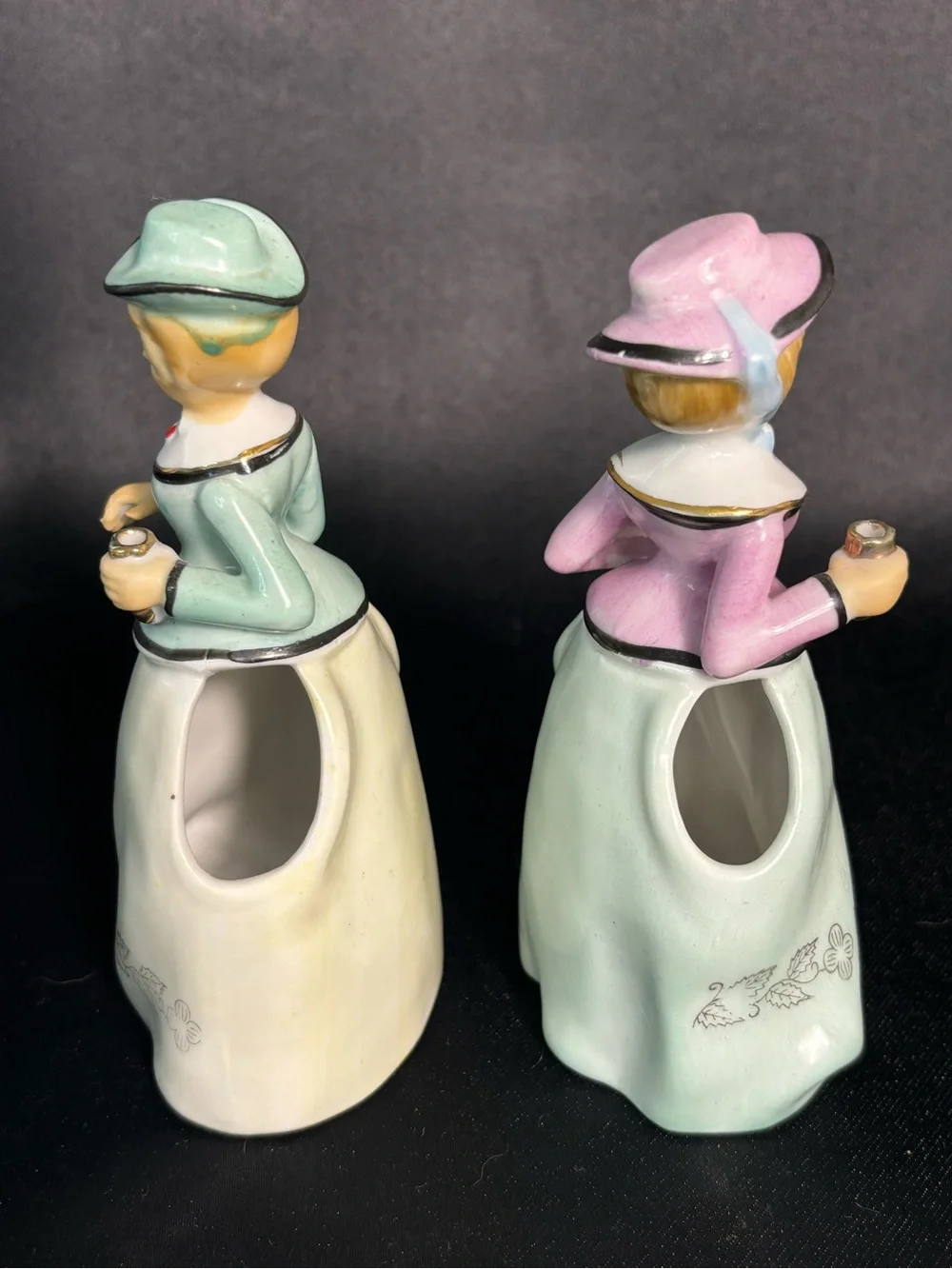 Pair Of Vintage 1940’s Victorian Ladies Bud Vases Porcelain Hand Painted Decor